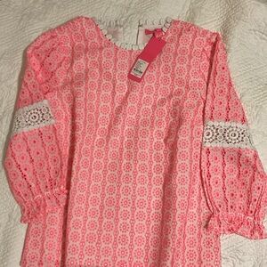 Lilly Pulitzer Pink Eyelet Lace Sleeve Blouse
